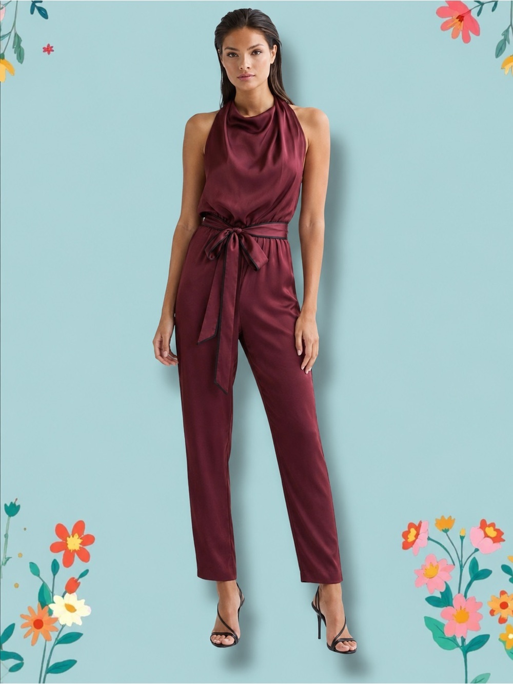 NWT Reiss ‘Frida’ Bow-Back Sleeveless Cowl-Neck Jumpsuit in Burgundy Red Size 2